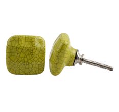 Lime Square Ceramic Crackle Cabinet Knob